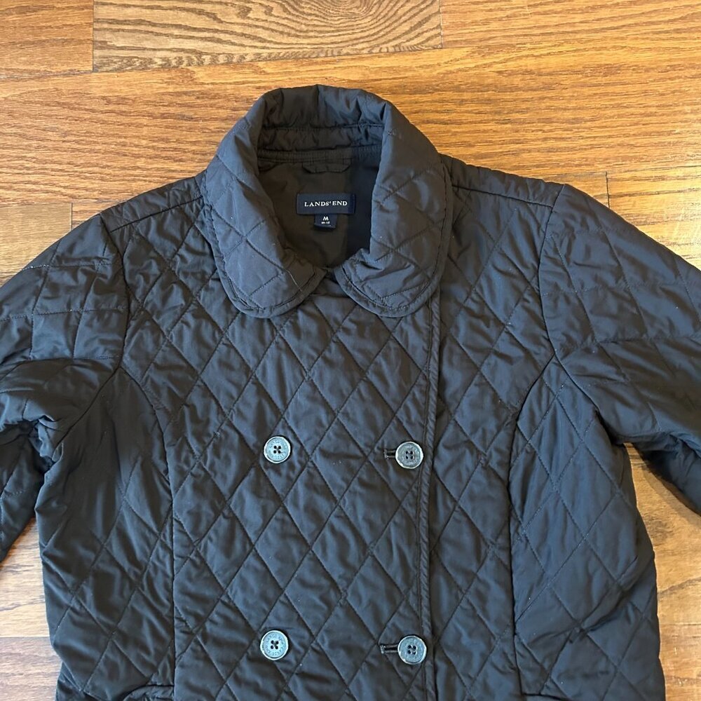Lands End Double Breasted Diamond Quilted Pea Coat Lightweight Size Medium - Picture 5 of 11
